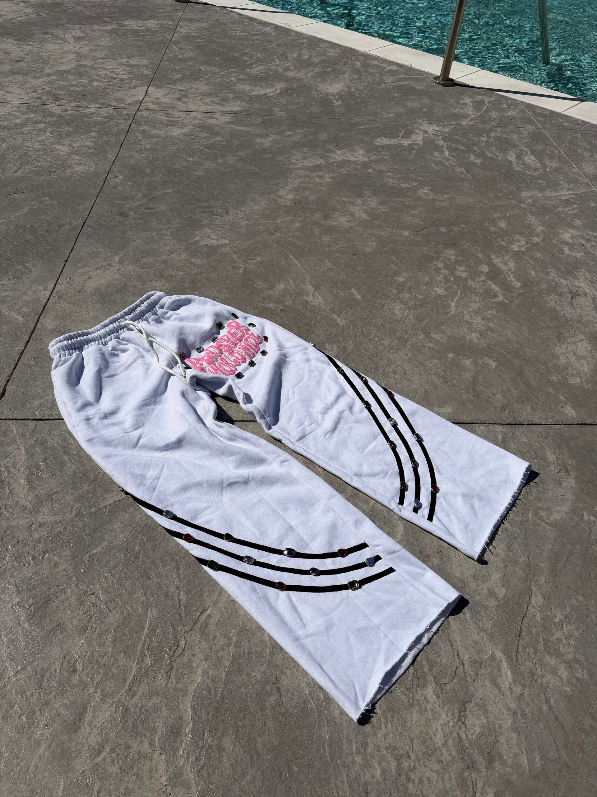 WHITE "DESTINED" GEMSTONE PANTS