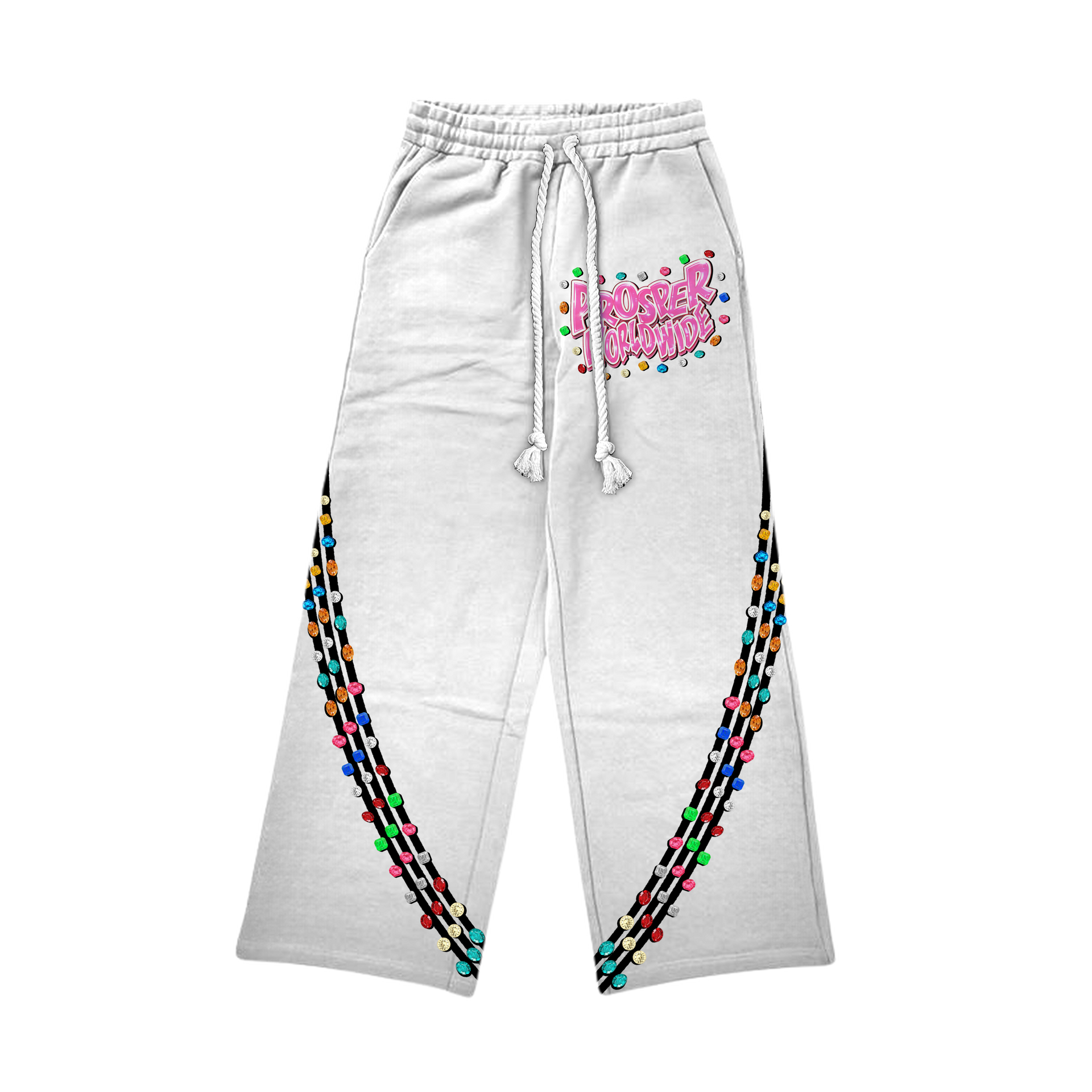 WHITE "DESTINED" GEMSTONE PANTS